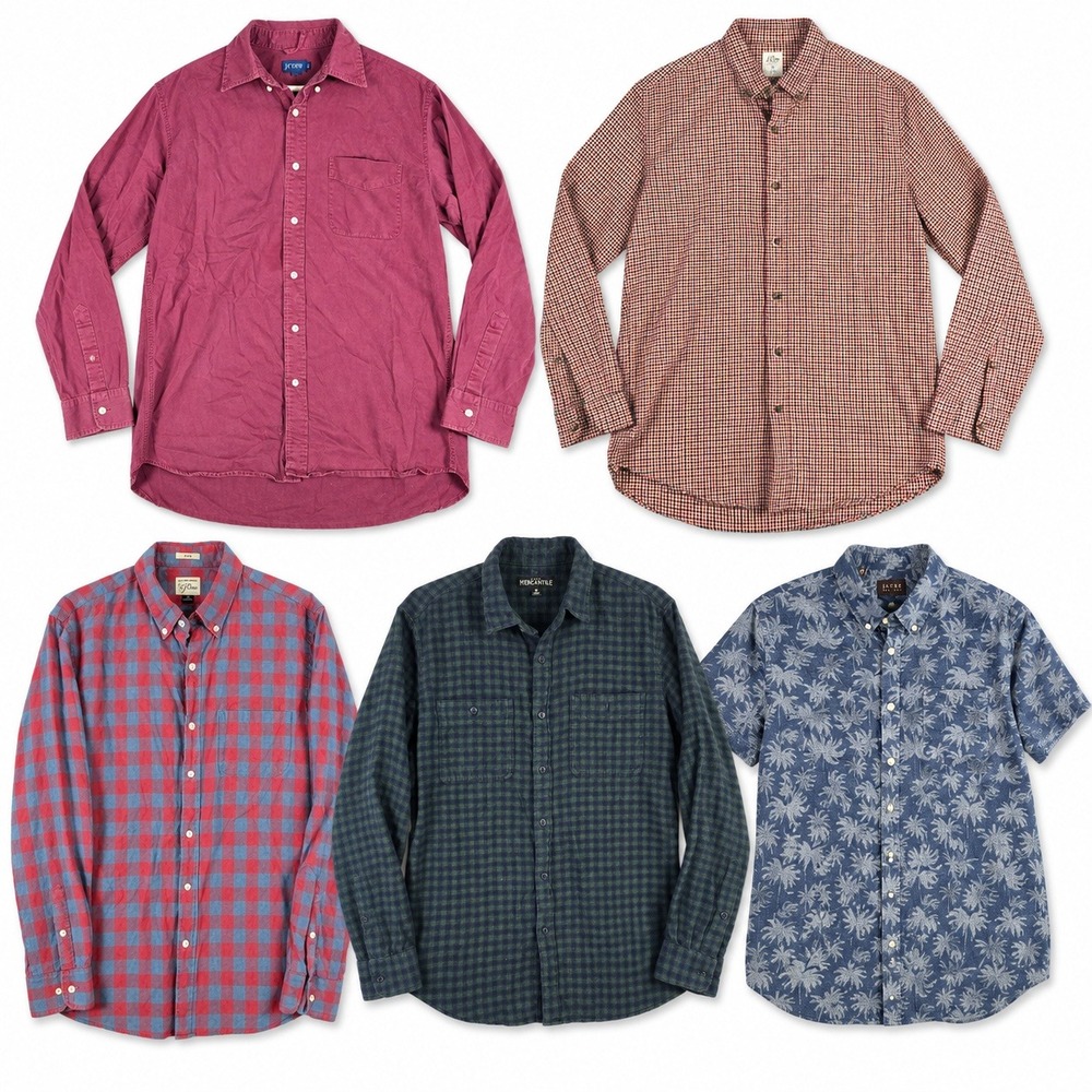 Mixed Brands Lot of 5 Men's M Button-Down Shirts J. Crew Factory Cotton Blue Red